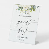 White Roses Floral Brautparty Guest Book Sign Sockelschild (Vorderseite)