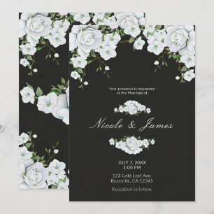 White Roses Floral & Charcoal Gray Wedding Einladung