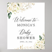 White Roses Floral Gold Blätter Kinderdusche Schil Poster (Vorne)