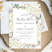 White Roses Floral Nuestra Boda Spanische Hochzeit Einladung