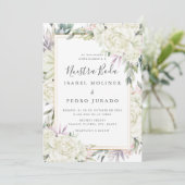 White Roses Floral Nuestra Boda Spanische Hochzeit Einladung (Stehend Vorderseite)