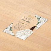 White Roses Floral Princess Gown Gold Quinceañera Acryleinladungen (Ablage )