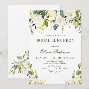 White Roses Floral Watercolor BRIDAL LUNCHEON Einladung