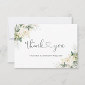 White Roses Floral Wedding Flat Vielen Dank Dankeskarte (Vorderseite)