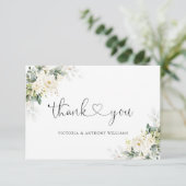 White Roses Floral Wedding Flat Vielen Dank Dankeskarte (Stehend Vorderseite)