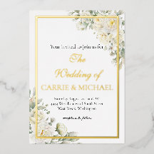 White Roses Foil Wedding Invitation
