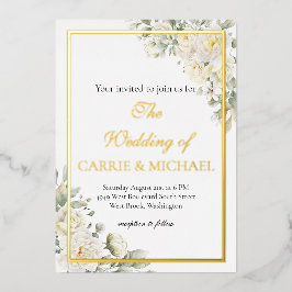 White Roses Foil Wedding Invitation Folieneinladung