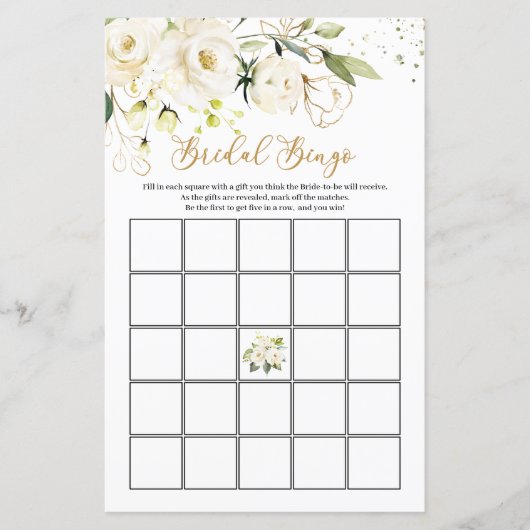 White Roses Foliage Bridal Bingo Game (Vorderseite)