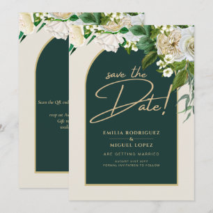 White Roses Forest Green Winter Wedding Rett Dates Einladung