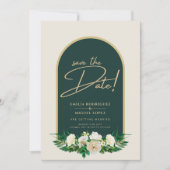 White Roses Forest Green Winter Wedding Rett Dates Einladung (Vorderseite)