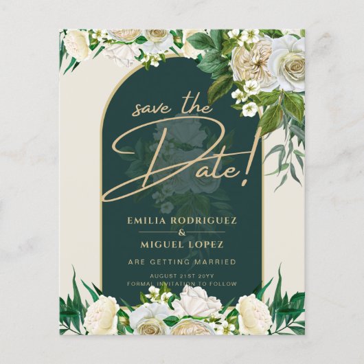 White Roses Forest Green Winter Wedding Rett Dates Flyer (Vorne)