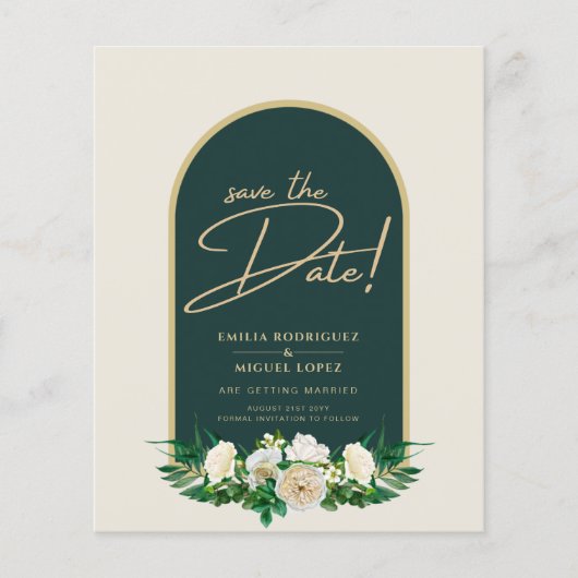 White Roses Forest Green Winter Wedding Rett Dates Flyer (Vorne)