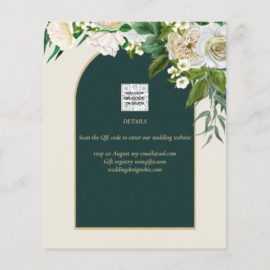 White Roses Forest Green Winter Wedding Rett Dates Flyer (Hinten)