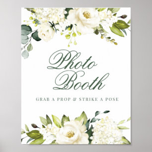 White Roses Foto Booth Sign Poster