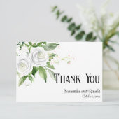 White Roses & Gipskraut Hochzeit Dankeschön Karte (Stehend Vorderseite)