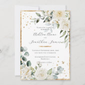 White Roses Gold Elegante Moderne Hochzeit Einladung (Vorderseite)