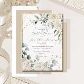 White Roses Gold Elegante Moderne Hochzeit Einladung