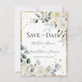 White Roses Gold Elegante Moderne Hochzeit Save The Date (Vorderseite)