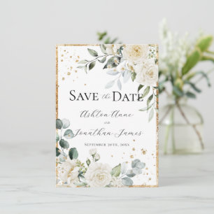 White Roses Gold Elegante Moderne Hochzeit Save The Date