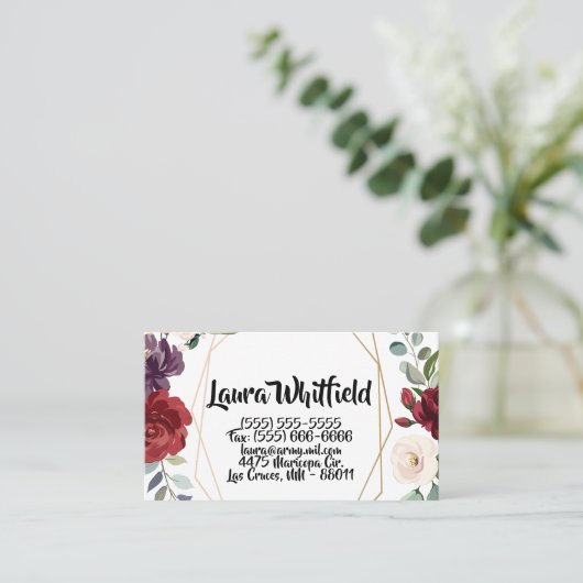 White Roses Gold Geometric Flo Visitenkarte (Stehend Vorderseite)