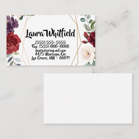 White Roses Gold Geometric Flo Visitenkarte (Vorne/Hinten)