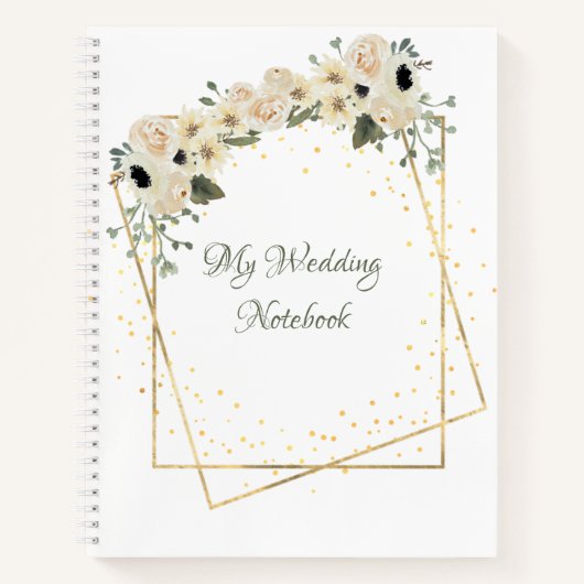 White Roses Gold Geometric Frame Planer Notebook Notizblock (Vorderseite)