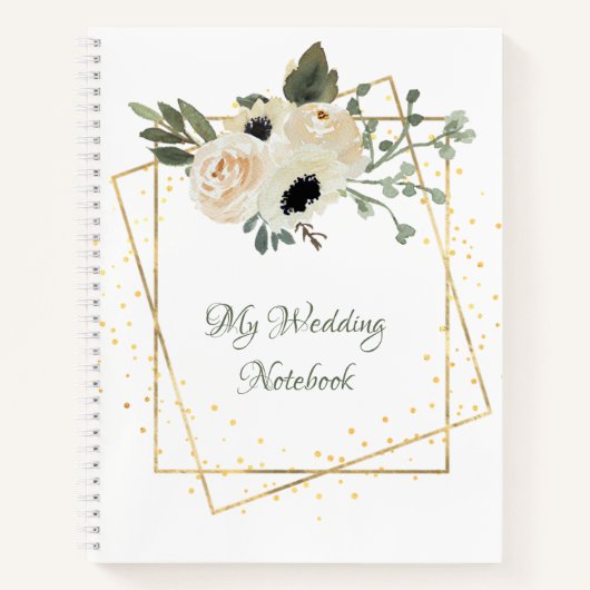 White Roses Gold Geometric Frame Planer Notizblock (Vorderseite)