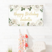 White Roses Gold Glitzer Happy Birthday Name Banner (Insitu)