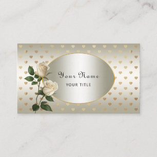 White Roses Gold Hearts Business Card Visitenkarte