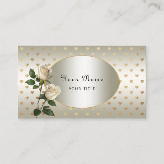 White Roses Gold Hearts Business Card Visitenkarte