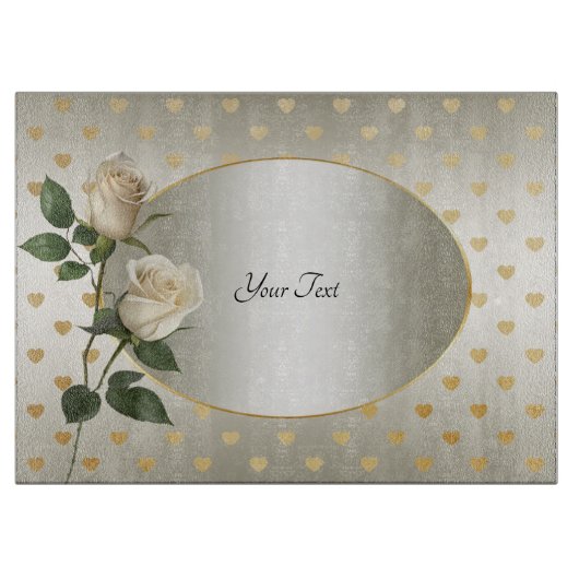 White Roses Gold Hearts Cutting Board Schneidebrett (Vorderseite)