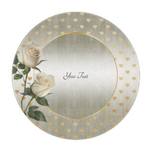 White Roses Gold Hearts Cutting Board Schneidebrett