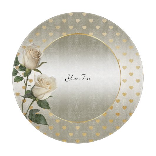 White Roses Gold Hearts Cutting Board Schneidebrett (Vorderseite)
