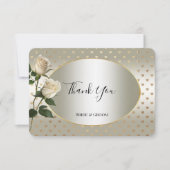White Roses Gold Hearts Dankeschön Karte (Vorderseite)