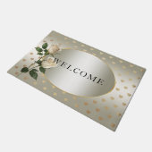 White Roses Gold Hearts Doormat Fußmatte (Schrägansicht)