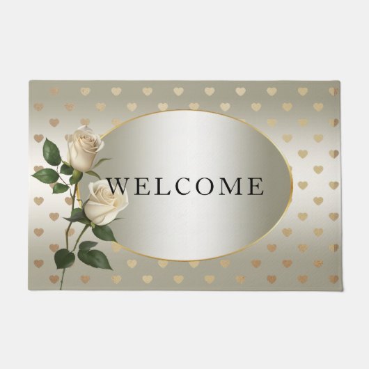 White Roses Gold Hearts Doormat Fußmatte (Vorderseite)