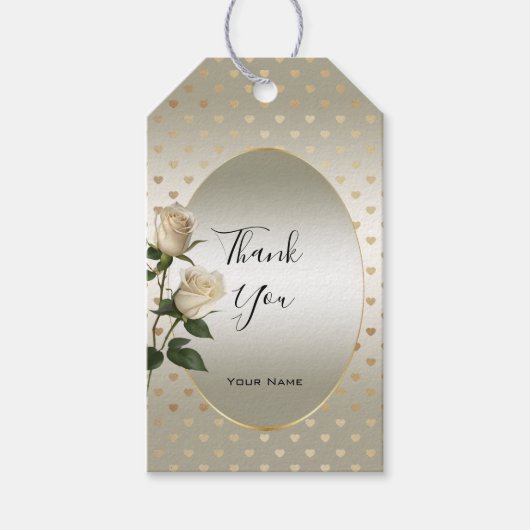 White Roses Gold Hearts Geschenkmarke Geschenkanhänger (Vorderseite)