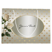White Roses Gold Hearts Geschenktasche Große Geschenktüte (Rückseite)