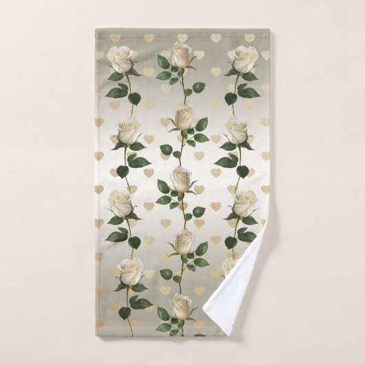 White Roses Gold Hearts Handtuch Set (Handtuch)