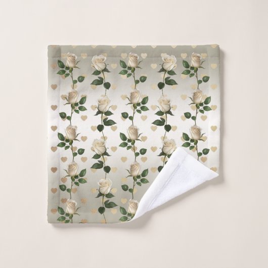 White Roses Gold Hearts Handtuch Set (Waschlappen)