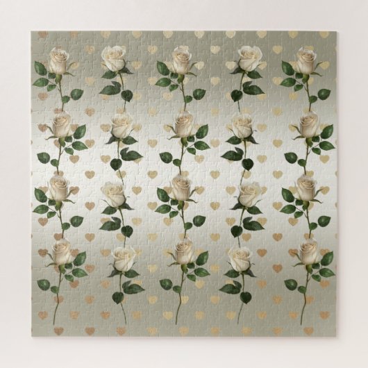 White Roses Gold Hearts Jigsaw Puzzle (Vertikal)