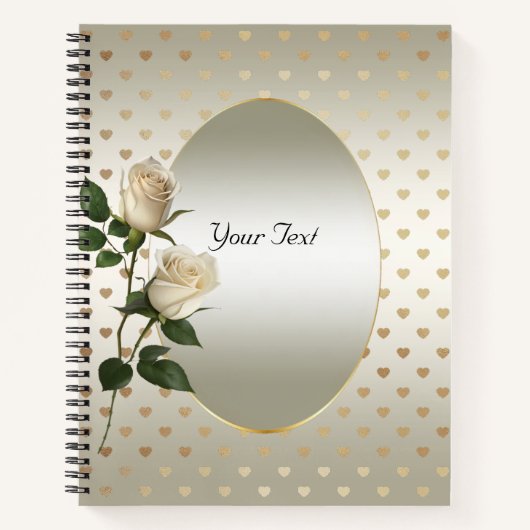 White Roses Gold Hearts Notebook Notizblock (Vorderseite)