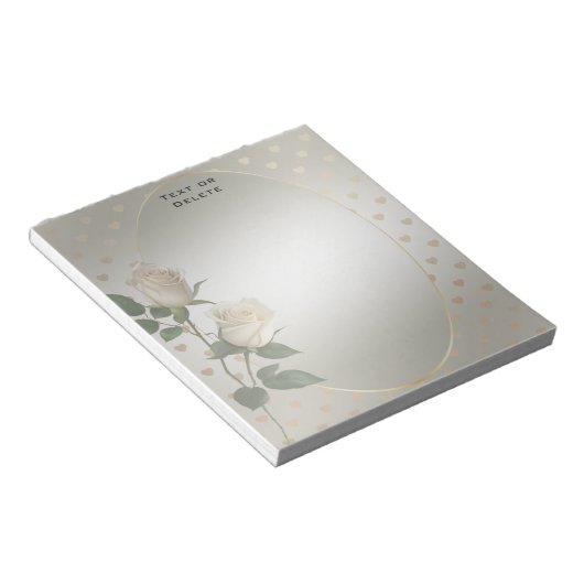 White Roses Gold Hearts Notepad Notizblock (angewinkelt)