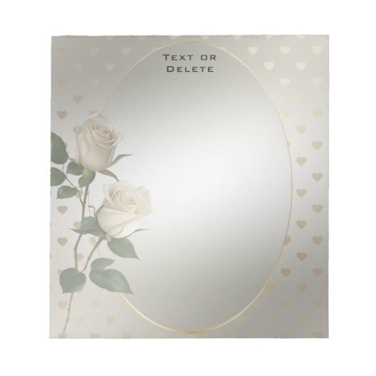 White Roses Gold Hearts Notepad Notizblock (Vorderseite)