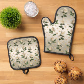 White Roses Gold Hearts Oven Mitt & Pot Holder Set (Oben Unten)