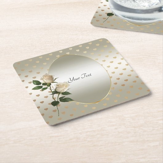 White Roses Gold Hearts Paper Untersetzer (angewinkelt)