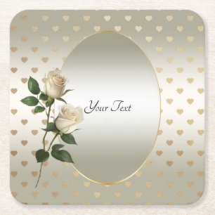 White Roses Gold Hearts Paper Untersetzer