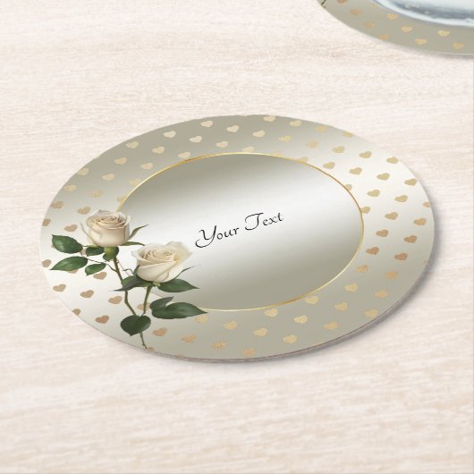 White Roses Gold Hearts Paper Untersetzer (Angewinkelt)