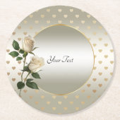 White Roses Gold Hearts Paper Untersetzer (Vorderseite)