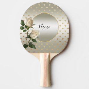 White Roses Gold Hearts Ping Pong Paddel Tischtennis Schläger